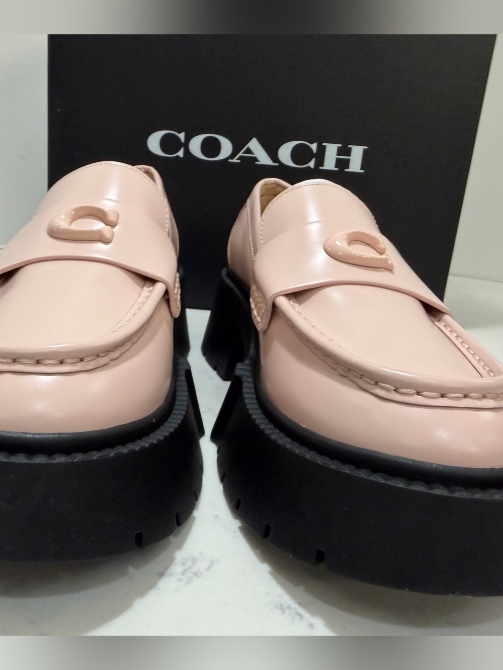 Coach Pink Leather Chunky Sole Loafers - Picture 3 of 8